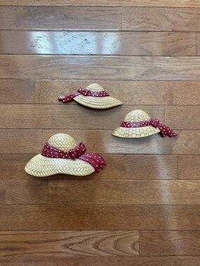 Vintage 1980's Burwood Straw Hat Set of 3 Wall Decor Plaques
